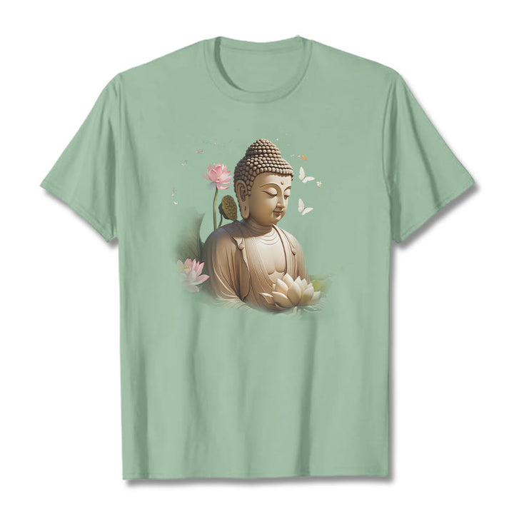 Camiseta de Buda de Meditación con Loto y Mariposa de Buddha Stones - Verde pálido - 2XL - image 14