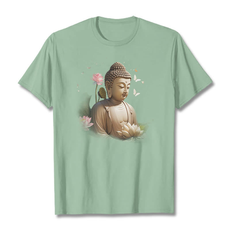 Camiseta de Buda de Meditación con Loto y Mariposa de Buddha Stones - Verde pálido - 2XL - image 13