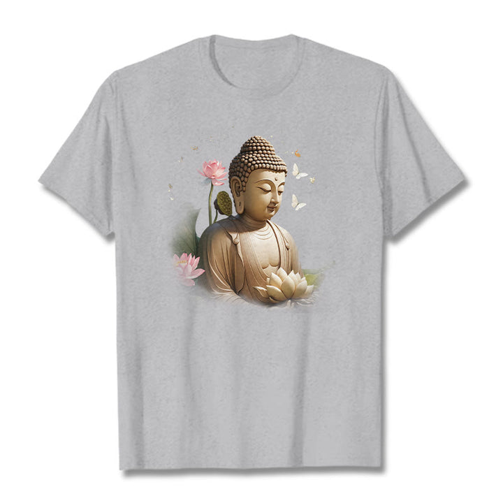 Camiseta de Buda de Meditación con Loto y Mariposa de Buddha Stones - Gris claro - 2XL - image 18