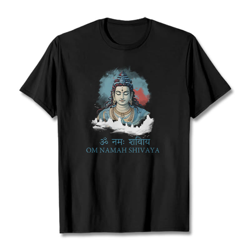 Buddha Stones Camiseta sánscrita OM NAMAH SHIVAYA con nubes coloridas - Negro - 2XL - image 0