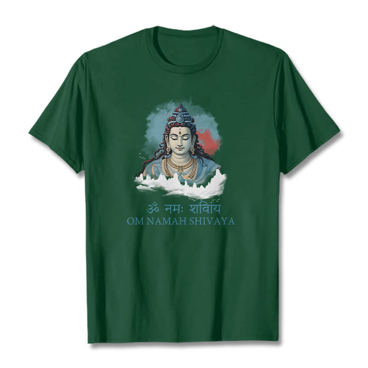 Buddha Stones Camiseta sánscrita OM NAMAH SHIVAYA con nubes coloridas - Verde bosque - 2XL - image 10