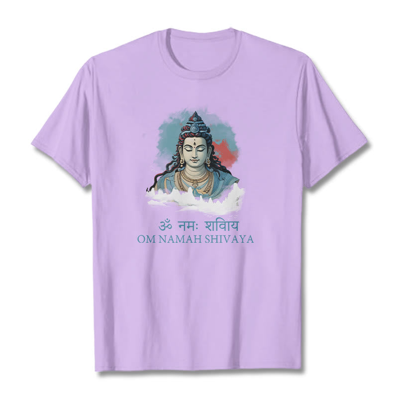 Buddha Stones Camiseta sánscrita OM NAMAH SHIVAYA con nubes coloridas - Ciruela - 2XL - image 16