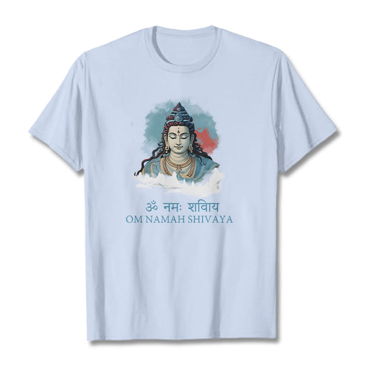Buddha Stones Camiseta sánscrita OM NAMAH SHIVAYA con nubes coloridas - Cian claro - 2XL - image 18