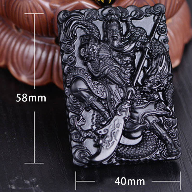 Amuleto de Guan Gong en Obsidiana Negra con Colgante de Fuerza Grabado de Buddha Stones