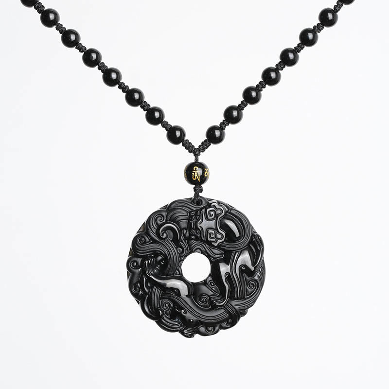 Buddha Stones Colgante de Collar de Purificación de Paz con Hebilla de Pixiu de Obsidiana Negra Natural - image 10