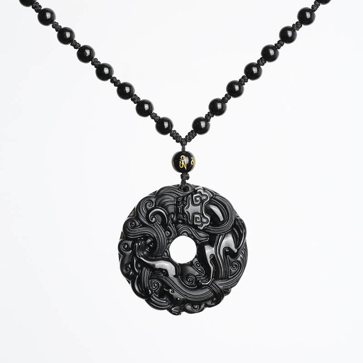 Buddha Stones Colgante de Collar de Purificación de Paz con Hebilla de Pixiu de Obsidiana Negra Natural - image 10