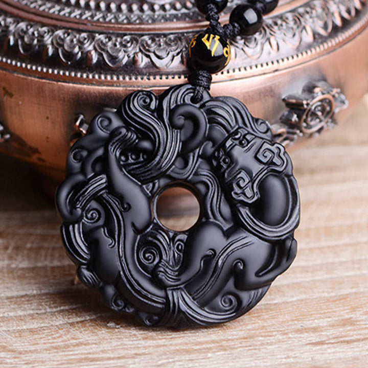 Buddha Stones Colgante de Collar de Purificación de Paz con Hebilla de Pixiu de Obsidiana Negra Natural - image 16