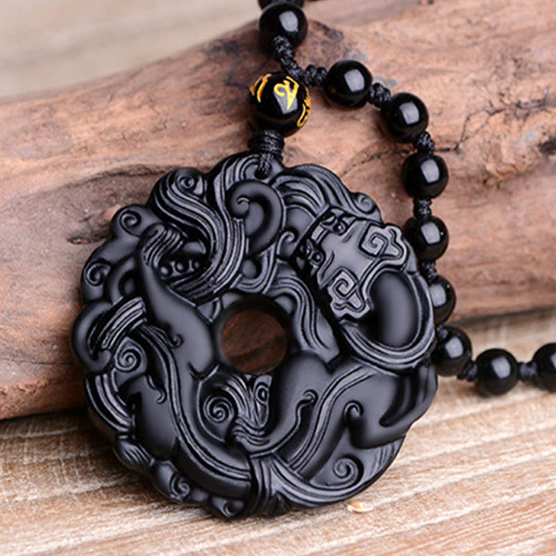 Buddha Stones Colgante de Collar de Purificación de Paz con Hebilla de Pixiu de Obsidiana Negra Natural - image 17