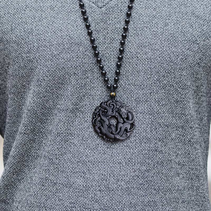 Buddha Stones Colgante de Collar de Purificación de Paz con Hebilla de Pixiu de Obsidiana Negra Natural - image 15