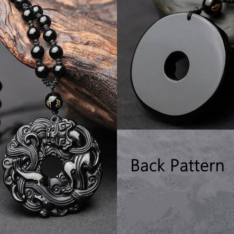 Buddha Stones Colgante de Collar de Purificación de Paz con Hebilla de Pixiu de Obsidiana Negra Natural - image 5
