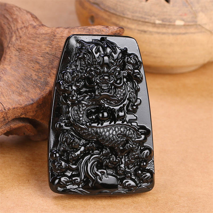 Colgante de collar protector de la suerte con dragón tallado en obsidiana negra Buddha Stones - image 12