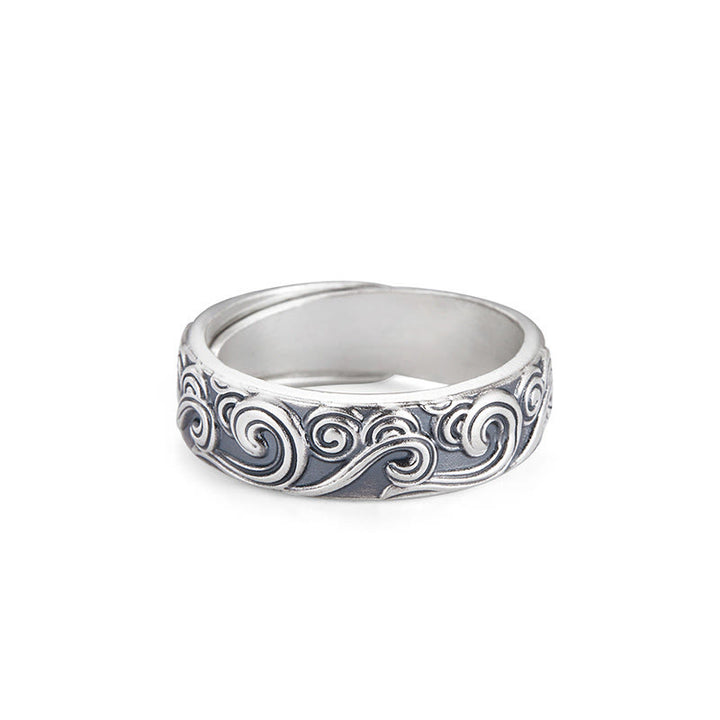 Buddha Stones Anillo Ajustable Bendición Grabada en Nubes Auspiciosas de Plata de Ley 999 - Nubes auspiciosas de aproximadamente 6,5 g (ajustable) - image 2