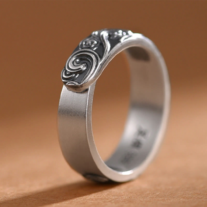 Buddha Stones Anillo Ajustable Bendición Grabada en Nubes Auspiciosas de Plata de Ley 999