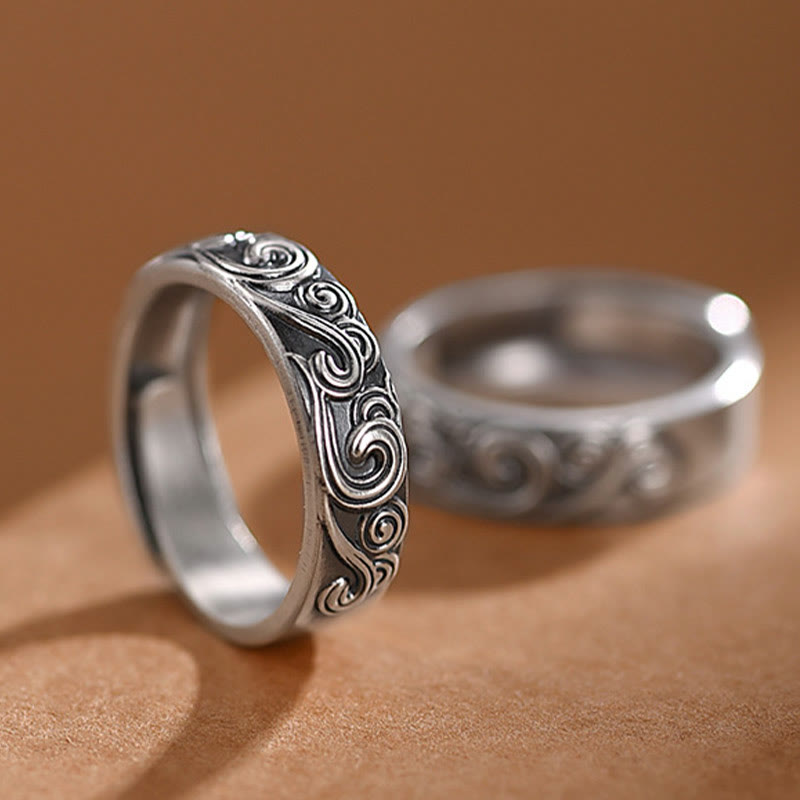 Buddha Stones Anillo Ajustable Bendición Grabada en Nubes Auspiciosas de Plata de Ley 999 - image 0