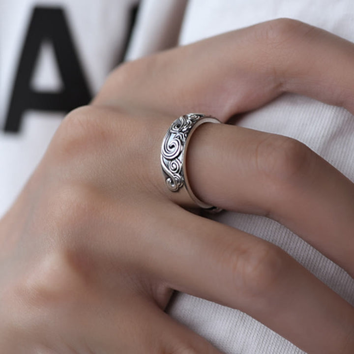 Buddha Stones Anillo Ajustable Bendición Grabada en Nubes Auspiciosas de Plata de Ley 999 - image 9