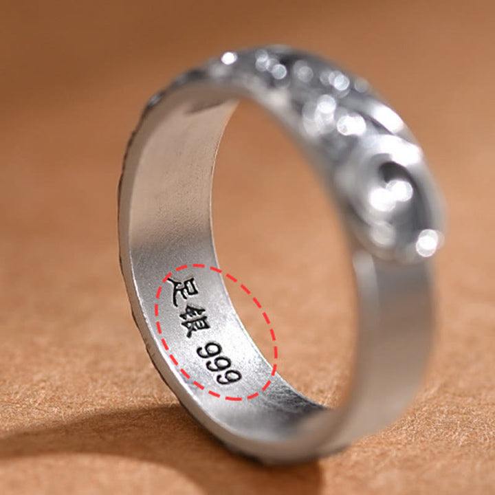 Buddha Stones Anillo Ajustable Bendición Grabada en Nubes Auspiciosas de Plata de Ley 999