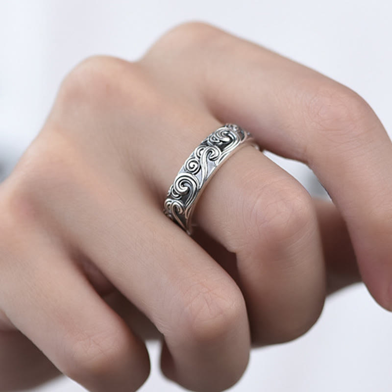 Buddha Stones Anillo Ajustable Bendición Grabada en Nubes Auspiciosas de Plata de Ley 999 - image 8