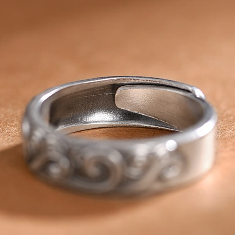 Buddha Stones Anillo Ajustable Bendición Grabada en Nubes Auspiciosas de Plata de Ley 999