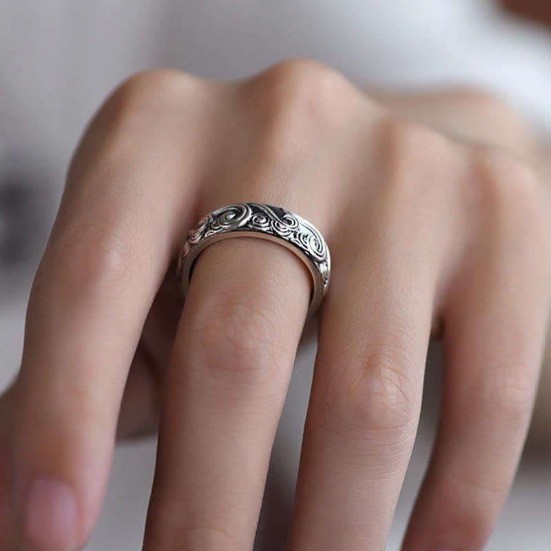 Buddha Stones Anillo Ajustable Bendición Grabada en Nubes Auspiciosas de Plata de Ley 999 - image 10