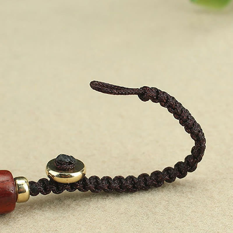 Buddha Stones Moneda de Cobre Atrae Riqueza Llavero de Madera de Ébano de Sándalo Rojo para la Suerte