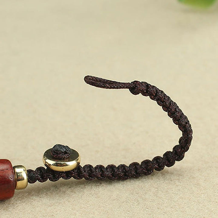 Buddha Stones Moneda de Cobre Atrae Riqueza Llavero de Madera de Ébano de Sándalo Rojo para la Suerte