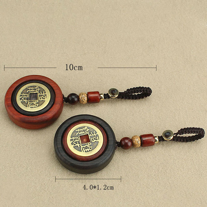Buddha Stones Moneda de Cobre Atrae Riqueza Llavero de Madera de Ébano de Sándalo Rojo para la Suerte