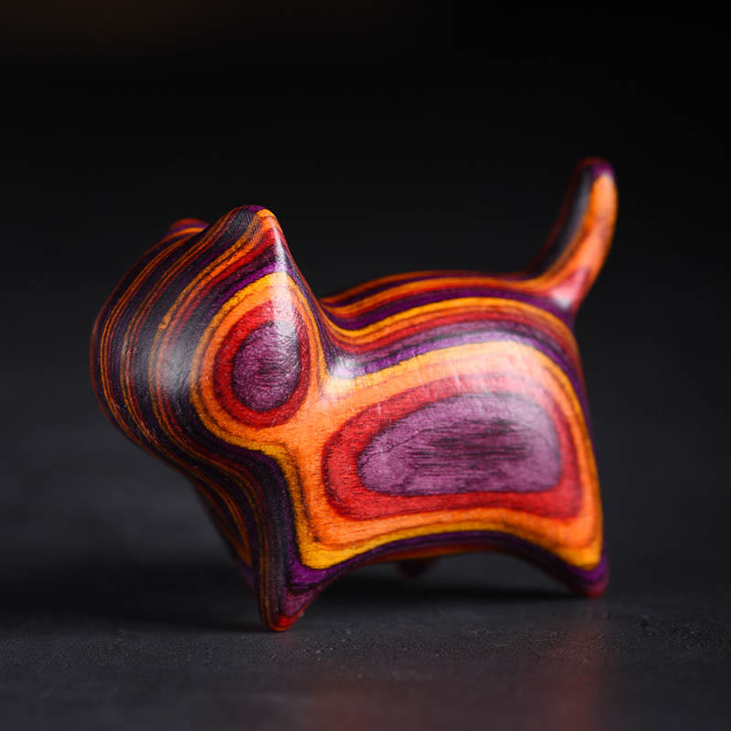 Buddha Stones Mini gato gatito colorido adorno de madera lindo para mascotas - Gato naranja morado 4,7 x 2,2 x 3,5 cm - image 1