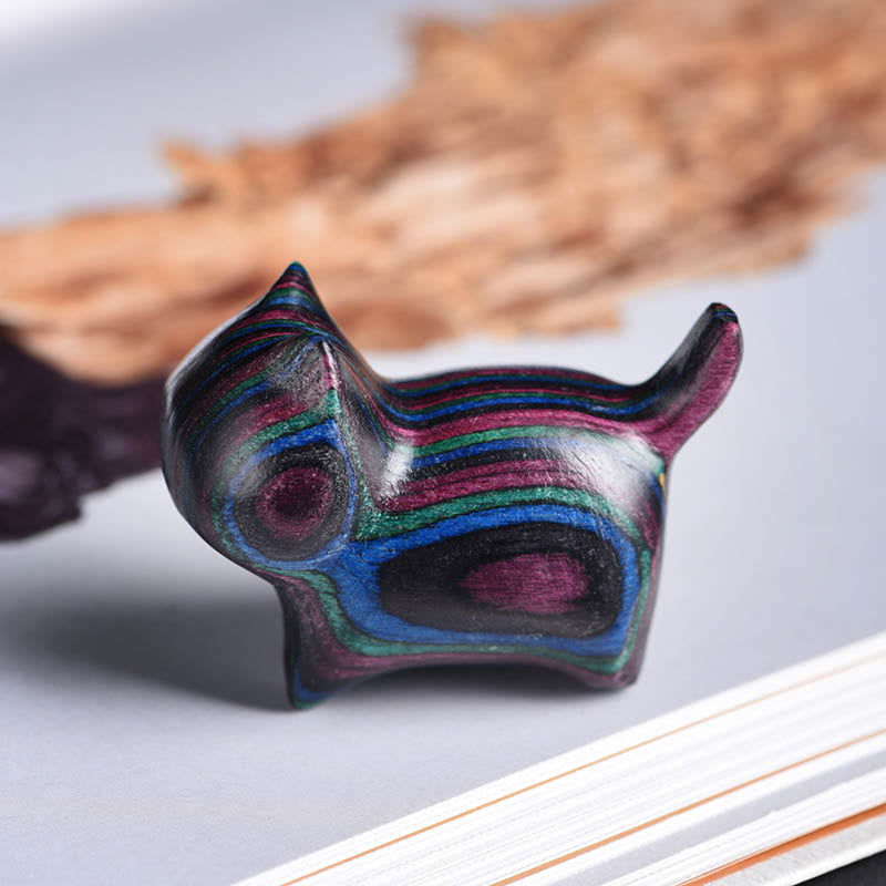 Buddha Stones Mini gato gatito colorido adorno de madera lindo para mascotas - Gato negro morado 4,7 x 2,2 x 3,5 cm - image 5