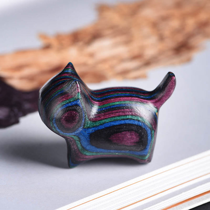 Buddha Stones Mini gato gatito colorido adorno de madera lindo para mascotas - Gato negro morado 4,7 x 2,2 x 3,5 cm - image 5