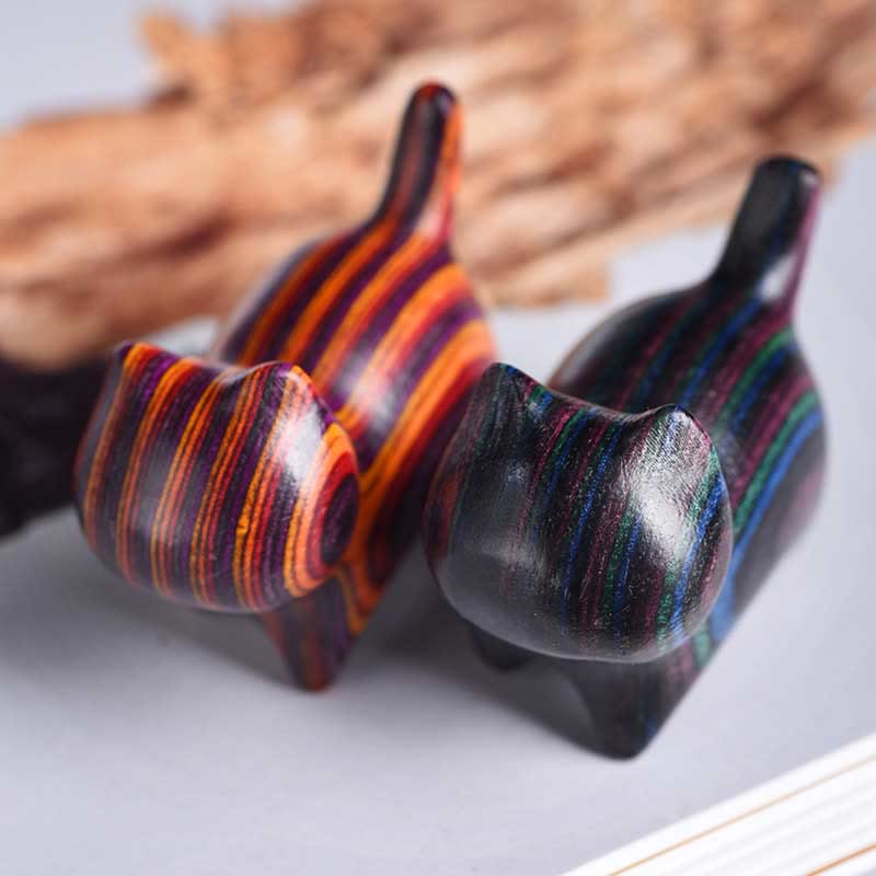 Buddha Stones Mini gato gatito colorido adorno de madera lindo para mascotas - image 1