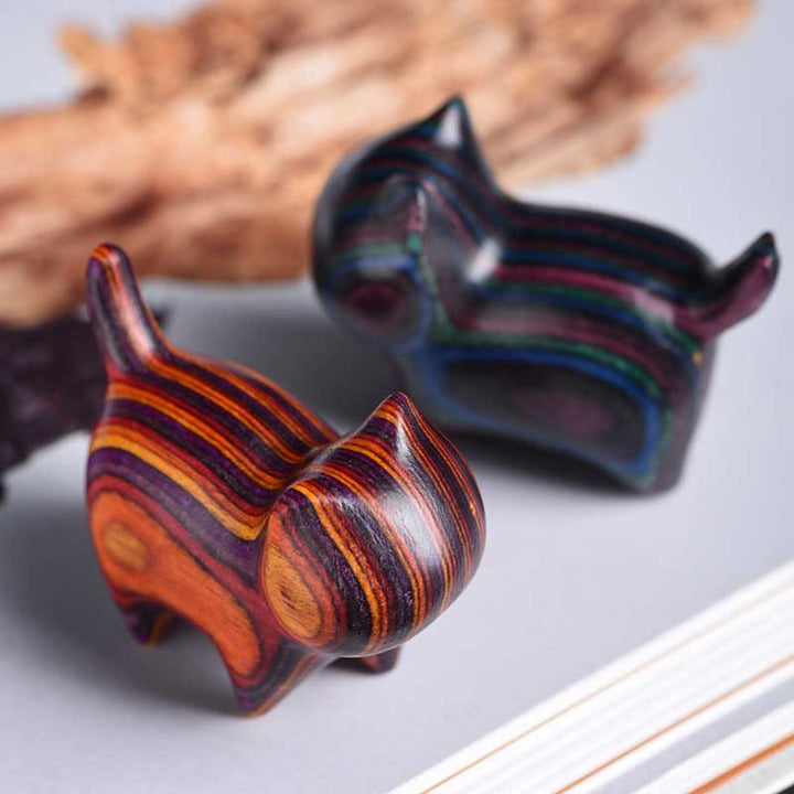 Buddha Stones Mini gato gatito colorido adorno de madera lindo para mascotas - image 7