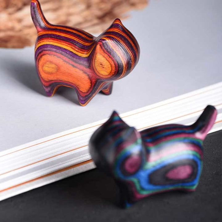Buddha Stones Mini gato gatito colorido adorno de madera lindo para mascotas - image 9