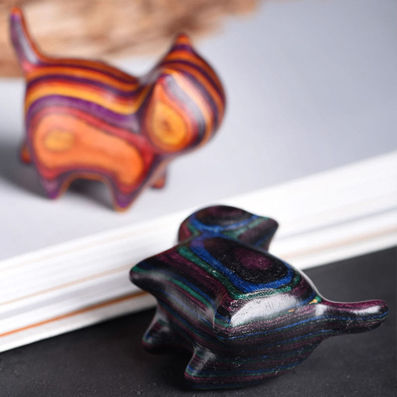 Buddha Stones Mini gato gatito colorido adorno de madera lindo para mascotas - image 10