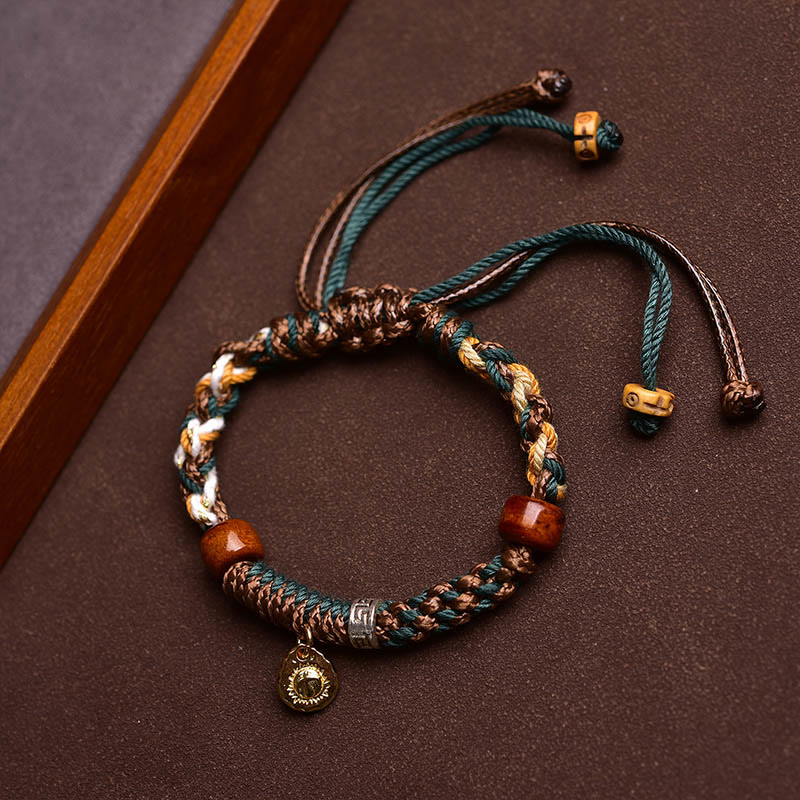 Buddha Stones Pulsera de cuerdas de la suerte de hueso de camello tibetano y hueso de yak