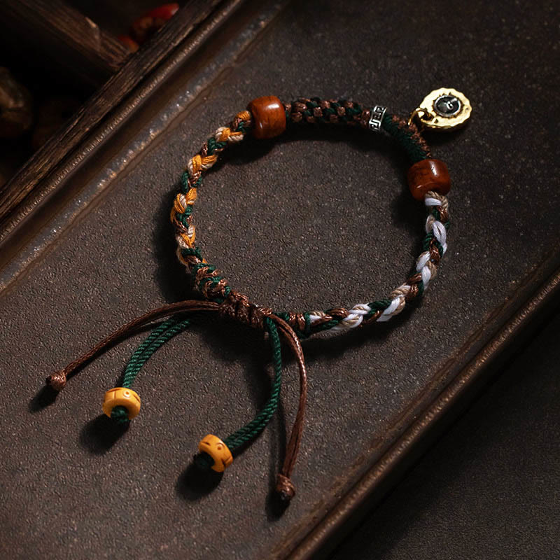 Buddha Stones Pulsera de cuerdas de la suerte de hueso de camello tibetano y hueso de yak