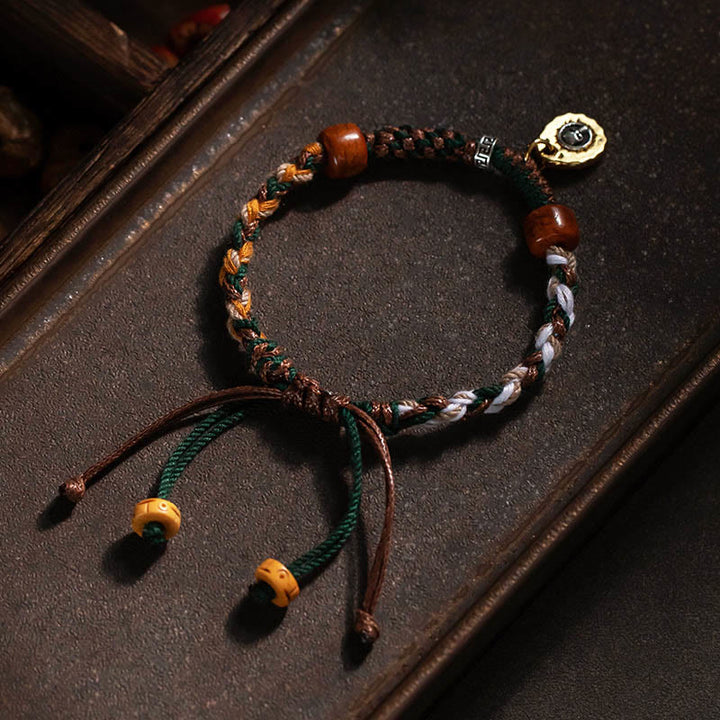 Buddha Stones Pulsera de cuerdas de la suerte de hueso de camello tibetano y hueso de yak