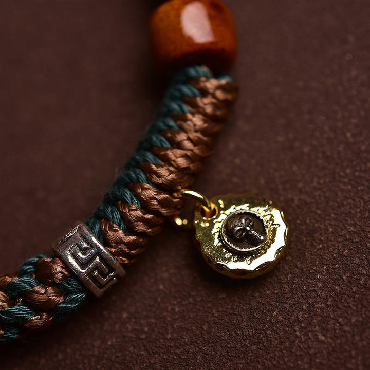 Buddha Stones Pulsera de cuerdas de la suerte de hueso de camello tibetano y hueso de yak