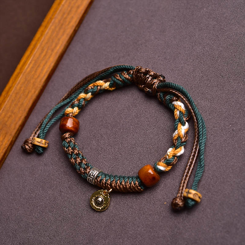Buddha Stones Pulsera de cuerdas de la suerte de hueso de camello tibetano y hueso de yak