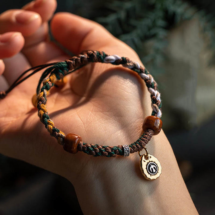 Buddha Stones Pulsera de cuerdas de la suerte de hueso de camello tibetano y hueso de yak
