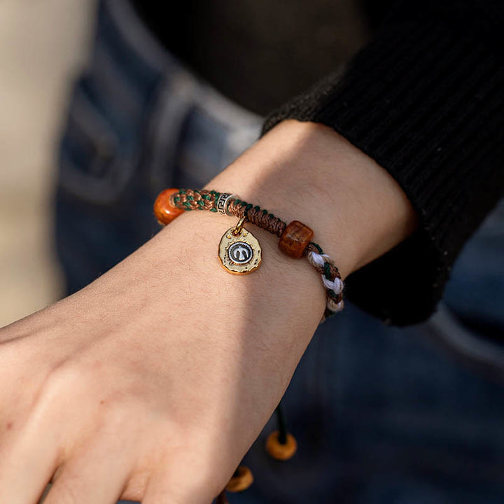 Buddha Stones Pulsera de cuerdas de la suerte de hueso de camello tibetano y hueso de yak