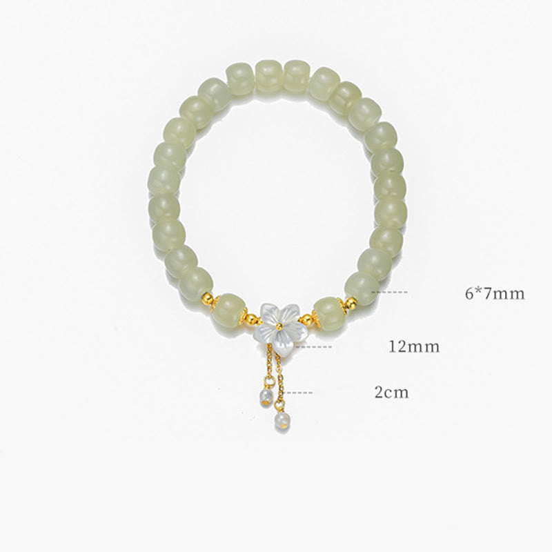 Pulsera de flor de la suerte de jade Hetian natural de plata esterlina 925 de Buddha Stones