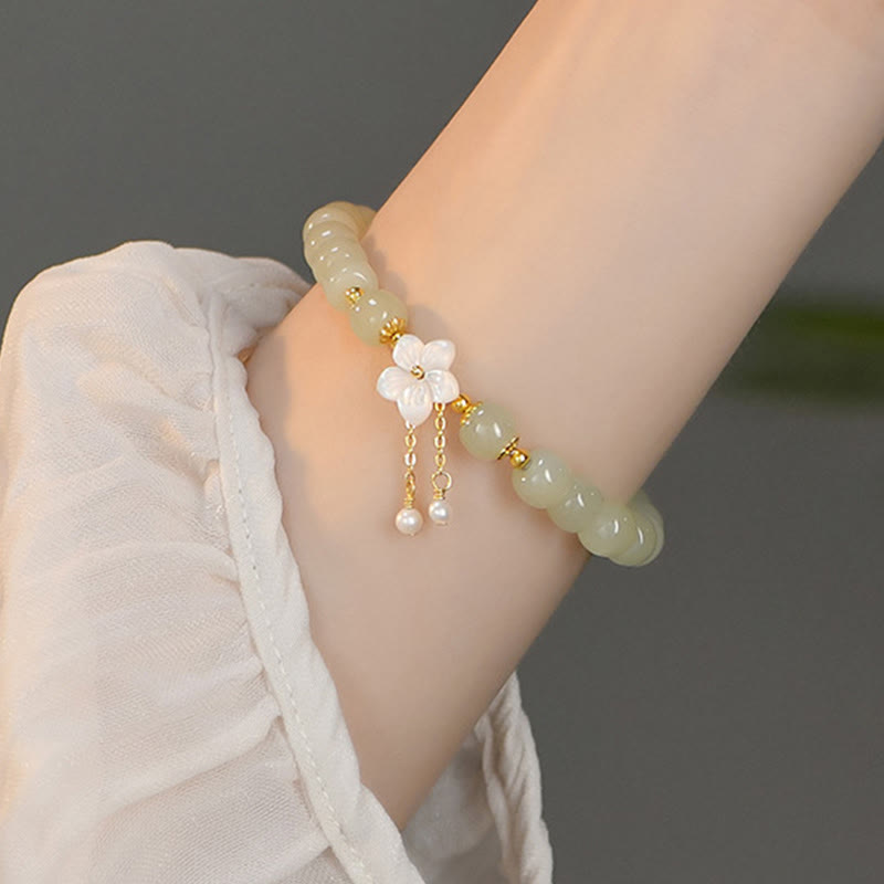 Pulsera de flor de la suerte de jade Hetian natural de plata esterlina 925 de Buddha Stones