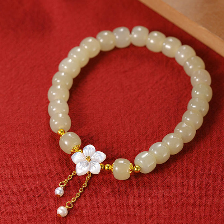 Pulsera de flor de la suerte de jade Hetian natural de plata esterlina 925 de Buddha Stones
