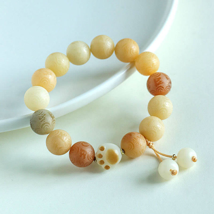 Buddha Stones Pulsera de Armonía Tallada con Semilla de Bodhi Om Mani Padme Hum
