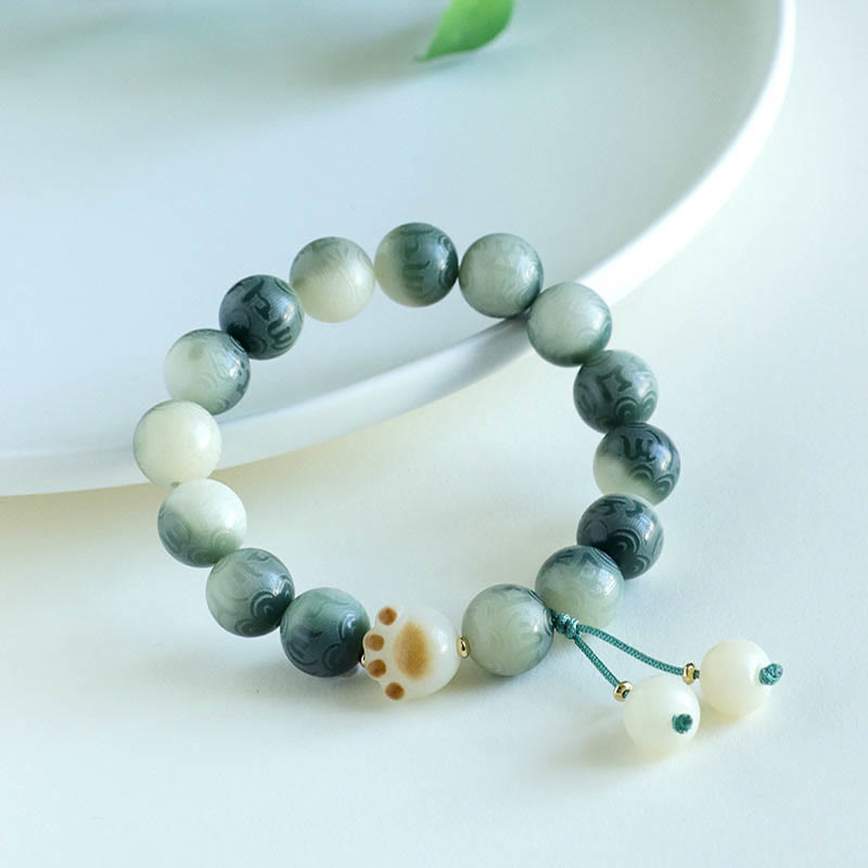 Buddha Stones Pulsera de Armonía Tallada con Semilla de Bodhi Om Mani Padme Hum