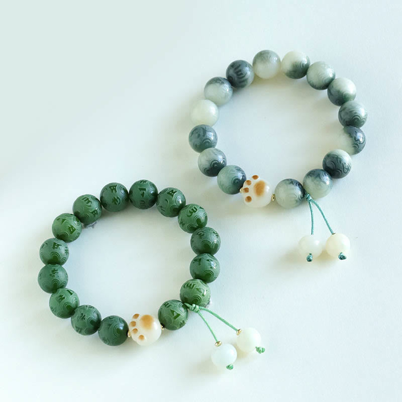 Buddha Stones Pulsera de Armonía Tallada con Semilla de Bodhi Om Mani Padme Hum