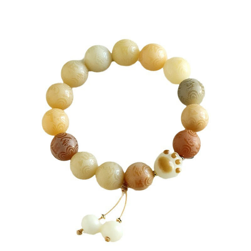 Buddha Stones Pulsera de Armonía Tallada con Semilla de Bodhi Om Mani Padme Hum