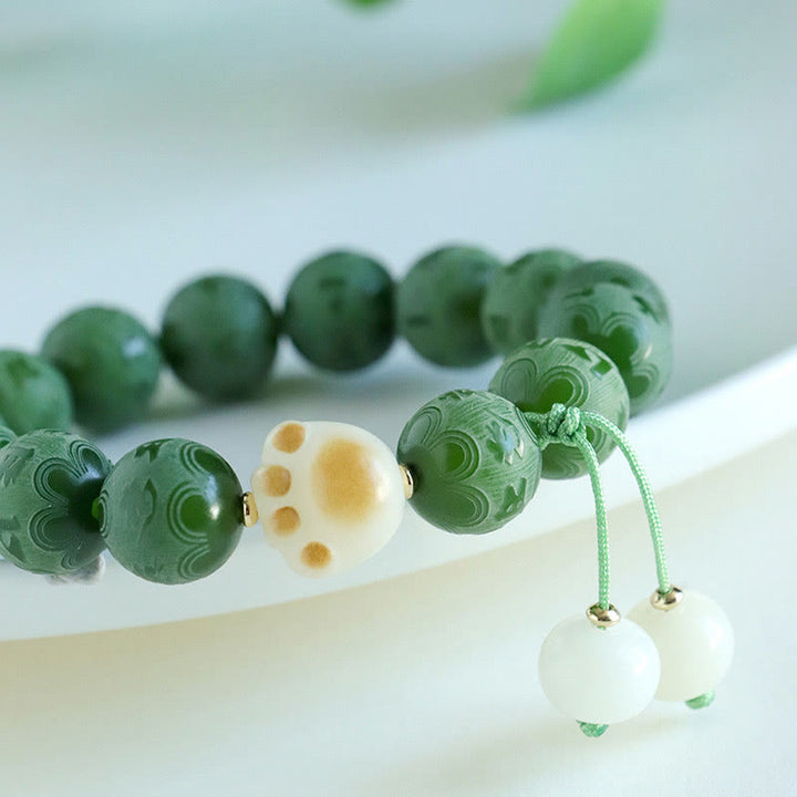 Buddha Stones Pulsera de Armonía Tallada con Semilla de Bodhi Om Mani Padme Hum