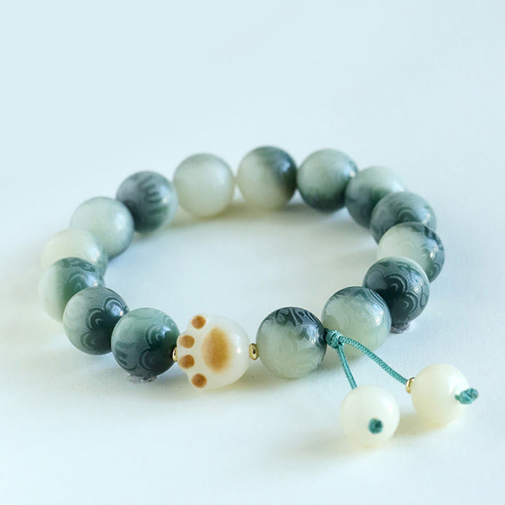 Buddha Stones Pulsera de Armonía Tallada con Semilla de Bodhi Om Mani Padme Hum