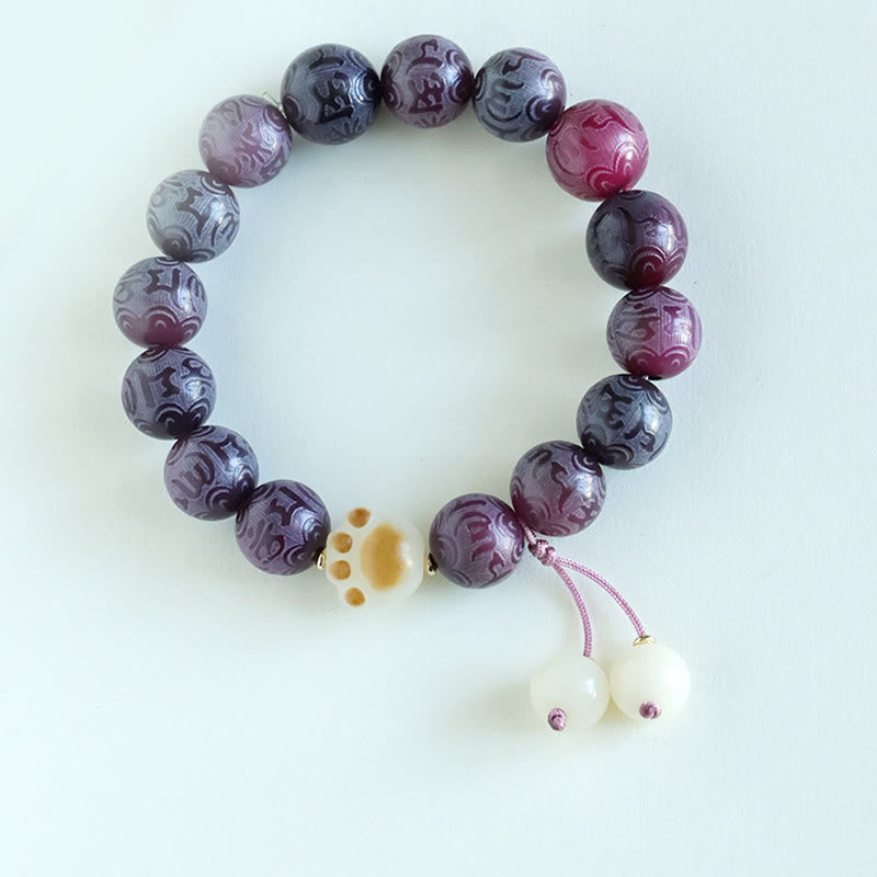 Buddha Stones Pulsera de Armonía Tallada con Semilla de Bodhi Om Mani Padme Hum